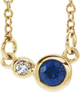 14K Gold Round Lab-Grown Blue Sapphire Accented Bezel-Set Necklace - Yellow Gold