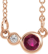 14K Gold Round Natural Ruby Accented Bezel-Set Necklace - Rose Gold