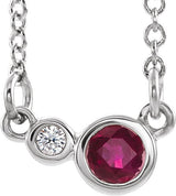Platinum Round Natural Ruby Accented Bezel-Set Necklace