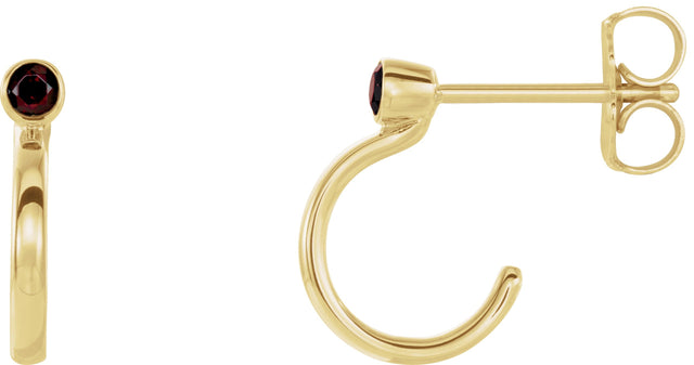 14K Gold Round Natural Mozambique Garnet Bezel-Set Hoop Earrings - Yellow Gold