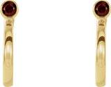 14K Gold Round Natural Mozambique Garnet Bezel-Set Hoop Earrings - Yellow Gold - view 2