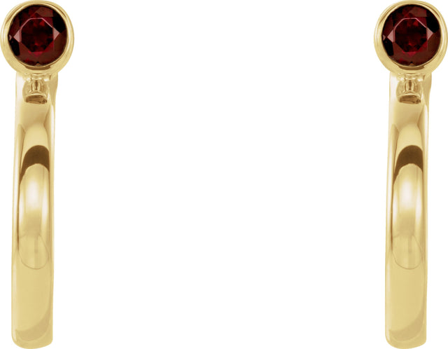 14K Gold Round Natural Mozambique Garnet Bezel-Set Hoop Earrings - Yellow Gold - view 2