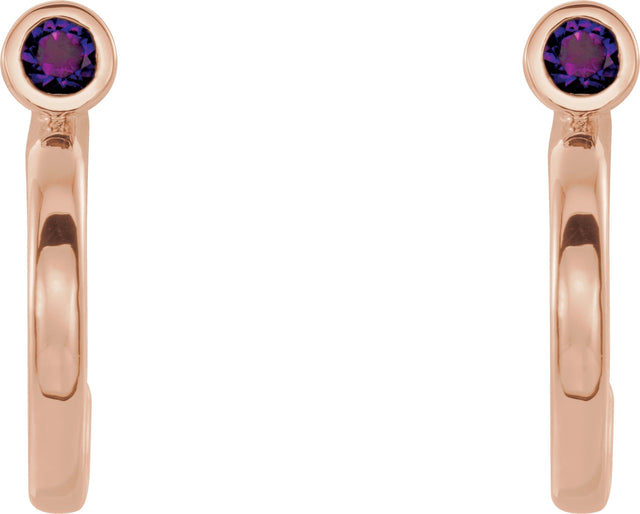 14K Gold Round Natural Amethyst Bezel-Set Hoop Earrings - Rose Gold - view 2