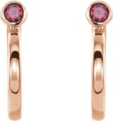 14K Gold Round Natural Ruby Bezel-Set Hoop Earrings - Rose Gold - view 2