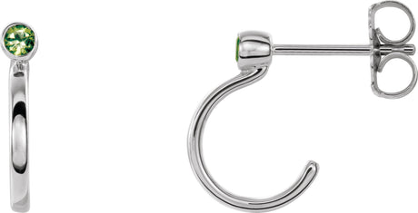 Platinum Round Natural Peridot Bezel-Set Hoop Earrings
