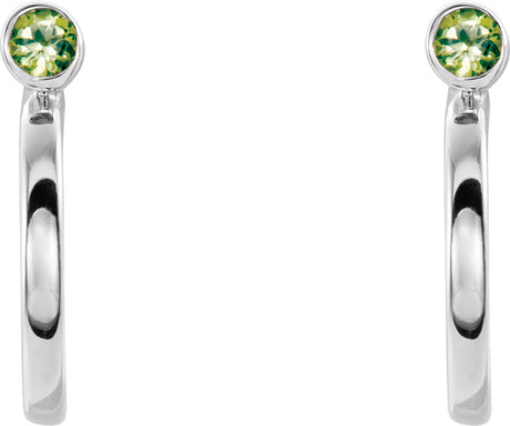 Platinum Round Natural Peridot Bezel-Set Hoop Earrings - view 2