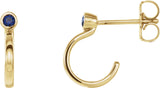 14K Gold Round Lab-Grown Blue Sapphire Bezel-Set Hoop Earrings - Yellow Gold