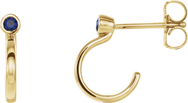 14K Gold Round Lab-Grown Blue Sapphire Bezel-Set Hoop Earrings - Yellow Gold