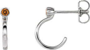 Platinum Round Natural Citrine Bezel-Set Hoop Earrings