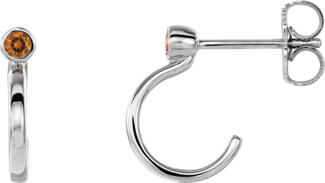 Platinum Round Natural Citrine Bezel-Set Hoop Earrings