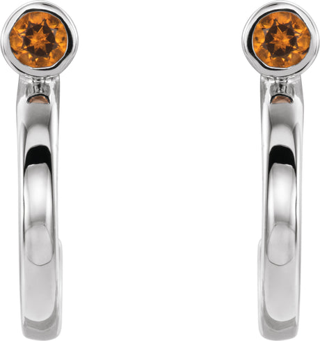Platinum Round Natural Citrine Bezel-Set Hoop Earrings - view 2
