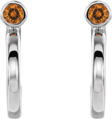 14K Gold Round Natural Citrine Bezel-Set Hoop Earrings - White Gold - view 2