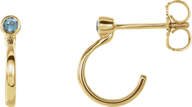 14K Gold Round Natural Blue Zircon Bezel-Set Hoop Earrings - Yellow Gold
