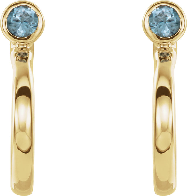 14K Gold Round Natural Aquamarine Bezel-Set Hoop Earrings - Yellow Gold - view 2
