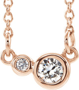 14K Gold Round Natural Diamond Accented Bezel-Set Necklace - Rose Gold