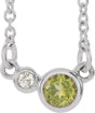 Platinum Round Natural Peridot Accented Bezel-Set Necklace
