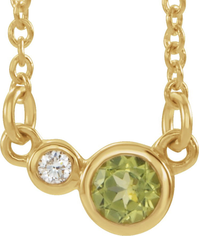 14K Gold Round Natural Peridot Accented Bezel-Set Necklace - Yellow Gold