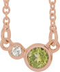 14K Gold Round Natural Peridot Accented Bezel-Set Necklace - Rose Gold