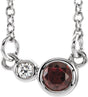 Platinum Round Natural Mozambique Garnet Accented Bezel-Set Necklace