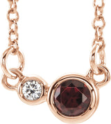 14K Gold Round Natural Mozambique Garnet Accented Bezel-Set Necklace - Rose Gold