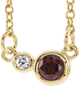 14K Gold Round Natural Mozambique Garnet Accented Bezel-Set Necklace - Yellow Gold