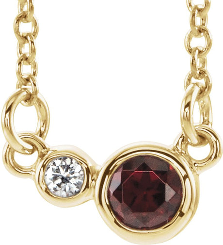 14K Gold Round Natural Mozambique Garnet Accented Bezel-Set Necklace - Yellow Gold