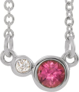 14K Gold Round Natural Pink Tourmaline Accented Bezel-Set Necklace - White Gold