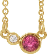 14K Gold Round Natural Pink Tourmaline Accented Bezel-Set Necklace - Yellow Gold
