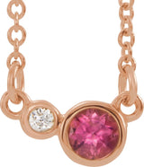 14K Gold Round Natural Pink Tourmaline Accented Bezel-Set Necklace - Rose Gold