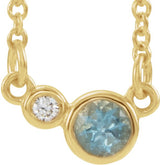 14K Gold Round Natural Aquamarine Accented Bezel-Set Necklace - Yellow Gold