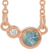 14K Gold Round Natural Aquamarine Accented Bezel-Set Necklace - Rose Gold