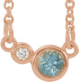 14K Gold Round Natural Aquamarine Accented Bezel-Set Necklace - Rose Gold