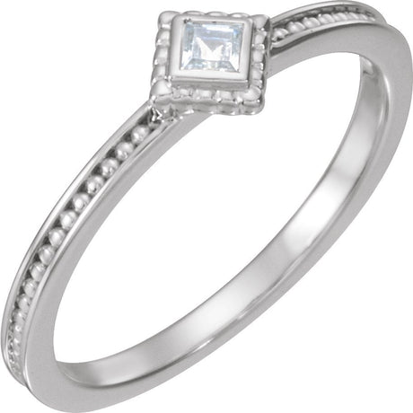 14K Gold Square Natural White Sapphire Family Stackable Ring – 2.5x2.5mm - White Gold