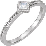 14K Gold Square Natural Diamond Family Stackable Ring – 2.5x2.5mm - White Gold