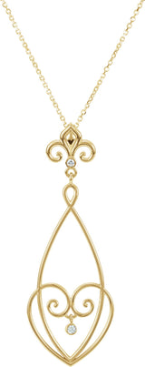 14K Gold Round Natural Diamond Fleur-de-lis Necklace or Pendant – 0.05 CTW