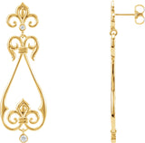 14K Gold Round Natural Diamond Fleur-de-lis Earrings – 2.5mm Stones