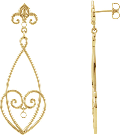 14K Gold Round Natural Diamond Fleur-de-lis Earrings III - view 2