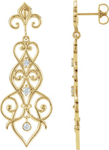 14K Gold Round Natural Diamond Fleur-de-lis Earrings IV