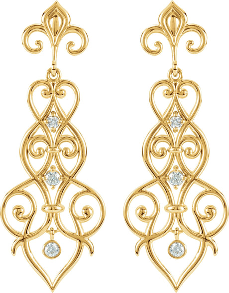 14K Gold Round Natural Diamond Fleur-de-lis Earrings IV - view 2