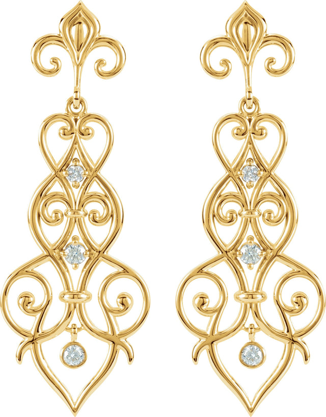 14K Gold Round Natural Diamond Fleur-de-lis Earrings IV - view 2