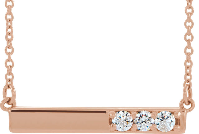14K Gold Round Natural Diamond Accented Bar Necklace – 1/5 CTW - Rose Gold