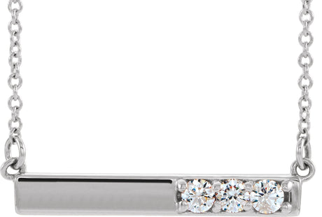 14K Gold Round Natural Diamond Accented Bar Necklace – 1/5 CTW - White Gold