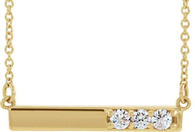 14K Gold Round Natural Diamond Accented Bar Necklace – 1/5 CTW - Yellow Gold