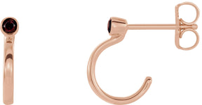 14K Gold Round Natural Mozambique Garnet Bezel-Set Hoop Earrings - Rose Gold
