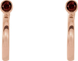 14K Gold Round Natural Mozambique Garnet Bezel-Set Hoop Earrings - Rose Gold - view 2