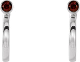 14K Gold Round Natural Mozambique Garnet Bezel-Set Hoop Earrings - White Gold - view 2