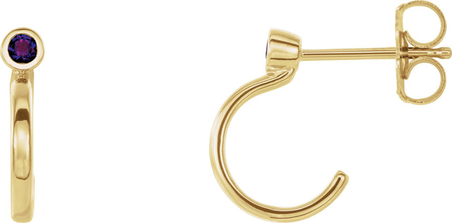 14K Gold Round Natural Amethyst Bezel-Set Hoop Earrings - Yellow Gold