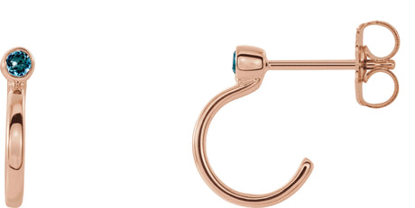 14K Gold Round Natural Aquamarine Bezel-Set Hoop Earrings - Rose Gold