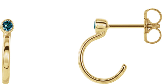 14K Gold Round Natural Blue Zircon Bezel-Set Hoop Earrings - Yellow Gold