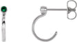 Platinum Round Natural Emerald Bezel-Set Hoop Earrings